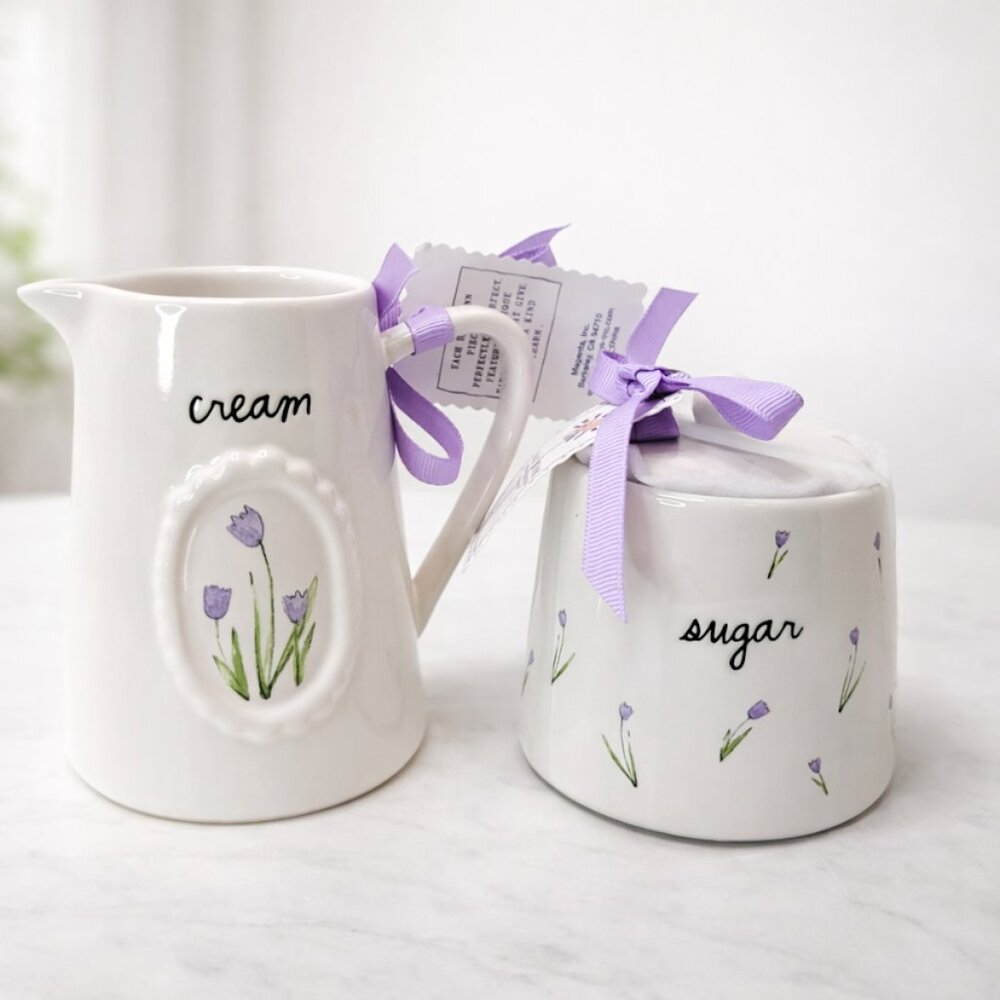 Rae Dunn Ceramic Cream & Sugar Set – Farmhouse Kitchen Decor – Gift Set